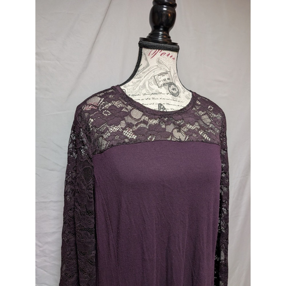 Apt. 9 Women's Dark Purple Floral‎ Lace Sleeve Shift Dress Size Large - Picture 2 of 10